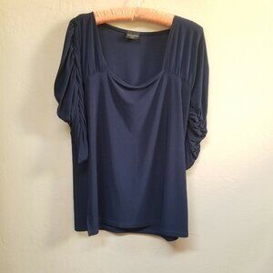 Manon U.S.A Womens Top Ruffled Long Sleeve Scoop Neck Pleated Blouse Black Large